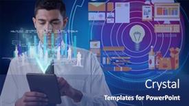  Presentation with computer processing - Cool new PPT theme with computer-interface-with-data-processing backdrop and a ocean colored foreground