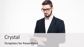  Presentation with tablet - Audience pleasing theme consisting of computer isolated on a white backdrop and a white colored foreground