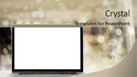  Presentation with computer - Colorful slides enhanced with computer isolated on the busines backdrop and a mint green colored foreground