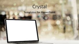  Presentation with computer - Presentation theme having computer isolated on the busines background and a mint green colored foreground