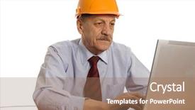  Presentation with engineering desk of civil engineer - Colorful presentation theme enhanced with computer isolated on white background backdrop and a  colored foreground