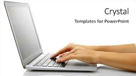  Presentation with writing education female writer - Colorful PPT theme enhanced with computer keyboard - female hands writing on laptot backdrop and a white colored foreground