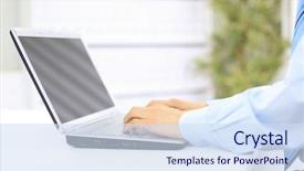  Presentation with keyboard - Theme with computer keyboard - person typing on a modern background and a sky blue colored foreground