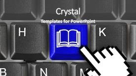  Presentation with key education - Amazing PPT theme having computer keyboard with book key backdrop and a dark gray colored foreground