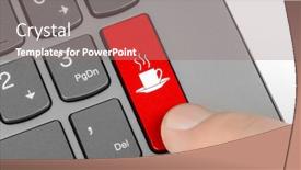  Presentation with key - Colorful PPT theme enhanced with computer-keyboard-with-coffee-key backdrop and a gray colored foreground