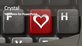  Presentation with computer love - Audience pleasing PPT theme consisting of computer keyboard with love key backdrop and a dark gray colored foreground