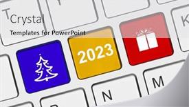  Presentation with new-year - Presentation theme featuring computer-keyboard-with-new-year background and a light gray colored foreground