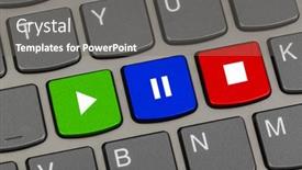  Presentation with stop - Slide deck enhanced with computer-keyboard-with-play background and a gray colored foreground