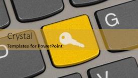 Presentation with computer security - Amazing slide deck having computer-keyboard-with-security-key backdrop and a gold colored foreground
