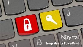  Presentation with computer security - Beautiful theme featuring computer-keyboard-with-two-security backdrop and a gray colored foreground