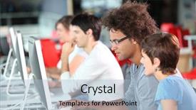  Presentation with business training - Colorful slide deck enhanced with young adults in business training backdrop and a light blue colored foreground