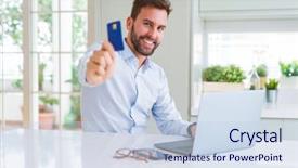  Presentation with earn money for shopping online - Beautiful slide deck featuring computer laptop and credit card backdrop and a sky blue colored foreground