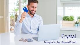  Presentation with online shopping - PPT theme consisting of computer laptop and credit card background and a  colored foreground