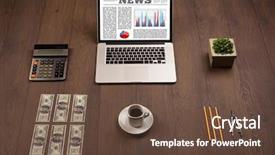  Presentation with desk - Amazing PPT layouts having computer laptop on wooden desk backdrop and a tawny brown colored foreground