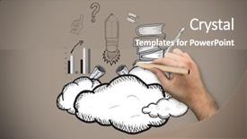  Presentation with hand holding pencil - Cool new theme with educational technology - hand holding a pencil backdrop and a gray colored foreground