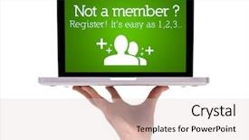  Presentation with login - Audience pleasing presentation theme consisting of computer login - hand holding laptop with register backdrop and a lemonade colored foreground