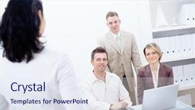  Presentation with working together - Slides enhanced with computer looking up and smi background and a  colored foreground