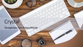  Presentation with mac - Presentation theme featuring computer mac - office desk wood table background and a lemonade colored foreground