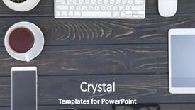  Presentation with workplace - Slide deck with computer mac - workplace and business objects concept background and a dark gray colored foreground