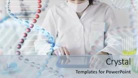  Presentation with chemistry tablet - Slide deck having computer making test or research background and a light blue colored foreground