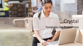  Presentation with warehouse - Theme having computer management - warehouse manager using laptop background and a soft green colored foreground