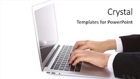  Presentation with writing - Slide set consisting of computer model - business female hands writing background and a  colored foreground