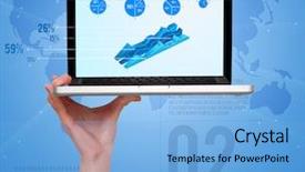  Presentation with modern tech - Audience pleasing theme consisting of computer model - male hand holding a laptop backdrop and a light blue colored foreground