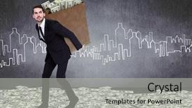  Presentation with bag - Cool new theme with computer money - businessman carrying bag of dollars backdrop and a light gray colored foreground