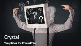  Presentation with brain computer interface head - Beautiful PPT theme featuring computer monitor head and question backdrop and a  colored foreground