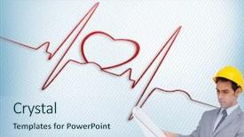  Presentation with architect - Slide set with computer monitor health - composite image of serious architect background and a  colored foreground