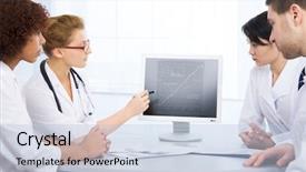  Presentation with monitor computer - Slides having computer monitor health - group of young doctors discuss background and a light blue colored foreground