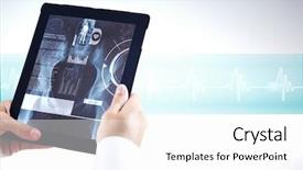  Presentation with blue line - Audience pleasing slide set consisting of computer monitor health - man using tablet pc backdrop and a white colored foreground