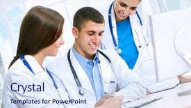  Presentation with hospital - PPT theme with computer monitor health - medical team working in hospital background and a  colored foreground