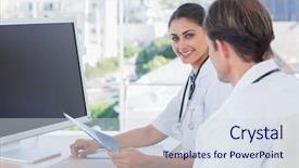  Presentation with patient and nurse holding hands - Audience pleasing slides consisting of computer monitor health - pretty nurse holding a x backdrop and a sky blue colored foreground
