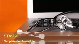  Presentation with silver - PPT theme featuring computer monitor health - silver notebook with a stethoscope background and a red colored foreground