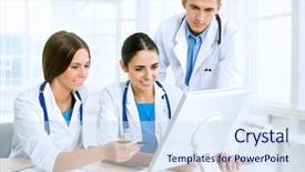  Presentation with history - Colorful PPT layouts enhanced with computer monitor health - young doctors discuss medical history backdrop and a sky blue colored foreground