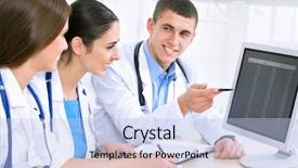  Presentation with multiracial team of young doctors stacking hands - Cool new slides with computer monitor health - young doctors in the workplace backdrop and a  colored foreground