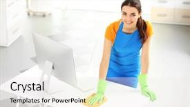  Presentation with office cleaning - Audience pleasing presentation theme consisting of computer monitor in the office backdrop and a white colored foreground