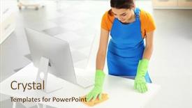  Presentation with office cleaning - Beautiful theme featuring computer monitor in the office backdrop and a sky blue colored foreground