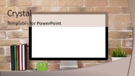  Presentation with front desk - Amazing theme having computer monitors - office desk workplace with pc backdrop and a coral colored foreground