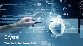  Presentation with motherboard - PPT layouts featuring computer motherboard - close up of hand background and a teal colored foreground