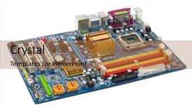  Presentation with computer motherboard - Slide deck featuring computer motherboard in isolated white background and a coral colored foreground
