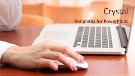  Presentation with bright - Slides consisting of computer mouse - female hands working on laptop background and a lemonade colored foreground