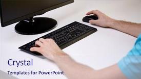  Presentation with business technology internet and network - Presentation theme with computer mouse and keyboard background and a sky blue colored foreground