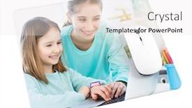  Presentation with computer - Beautiful slides featuring computer-mouse-on-pad backdrop and a sky blue colored foreground