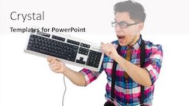  Presentation with computer keyboard and mouse - Amazing presentation having computer nerd with keyboard isolated on white backdrop and a white colored foreground