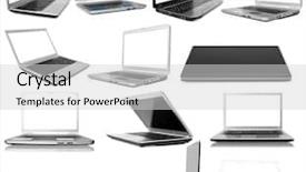  Presentation with computer network - Beautiful presentation theme featuring computer network - collection laptops on white background backdrop and a light gray colored foreground