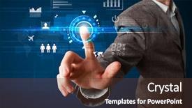  Presentation with web technology - Presentation theme enhanced with computer network communication devices - businessman touching future web technology background and a  colored foreground