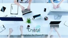  Presentation with office mix of people - Beautiful theme featuring computer networks - business people working at office backdrop and a light blue colored foreground