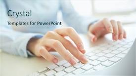  Presentation with keyboard - Amazing presentation design having computer networks - female office worker typing backdrop and a sky blue colored foreground